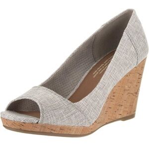 Toms Light Gray Cork Wedge Peep-Toe Shoes